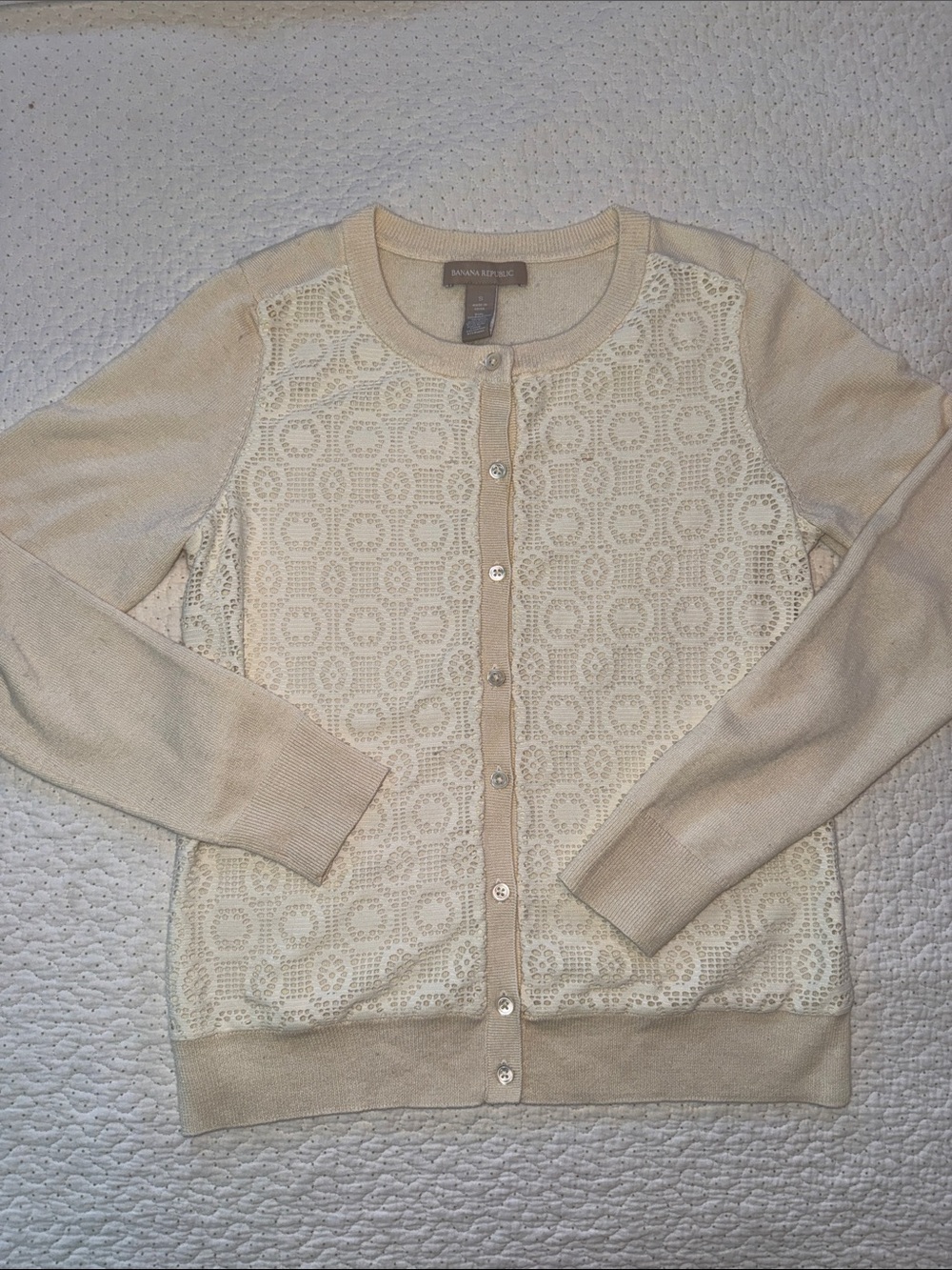 Banana Republic Cream Lace-Front Button Cardigan